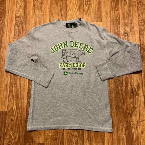 John Deere Farm Co Op Long Sleeve Crewneck T Shirt Gray Men's L